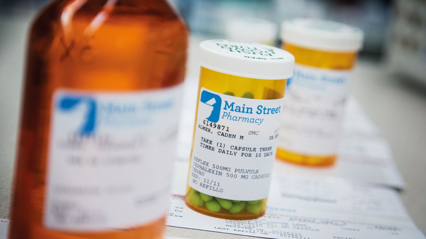 Closeup of a prescription medication pill bottle